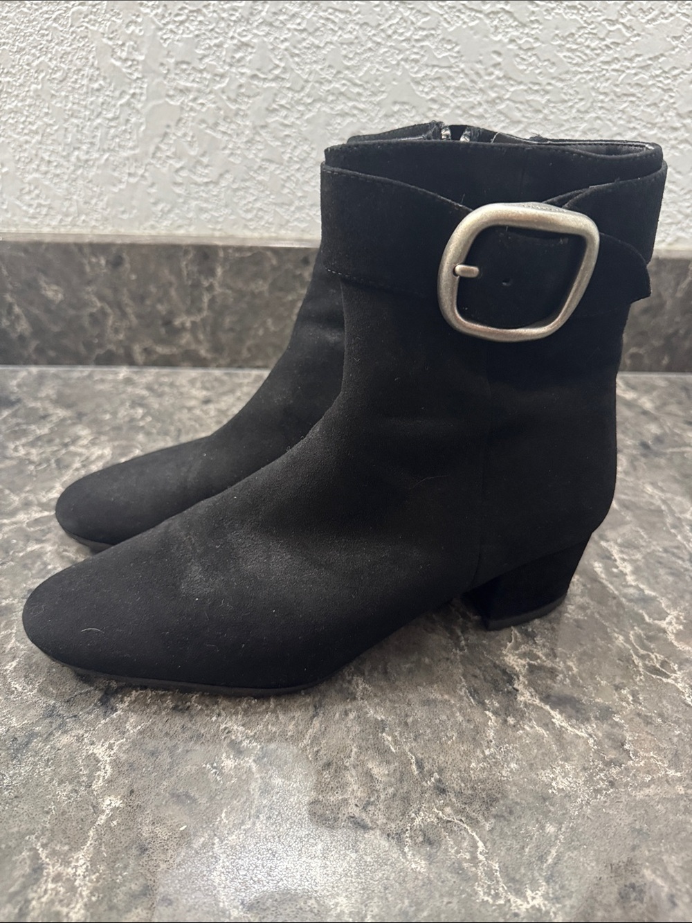 Coach Black Suede Ankle Boots with Buckle Detail. Size 8